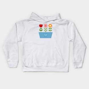 Scandinavian Style Flowers in a Blue Window Box Kids Hoodie